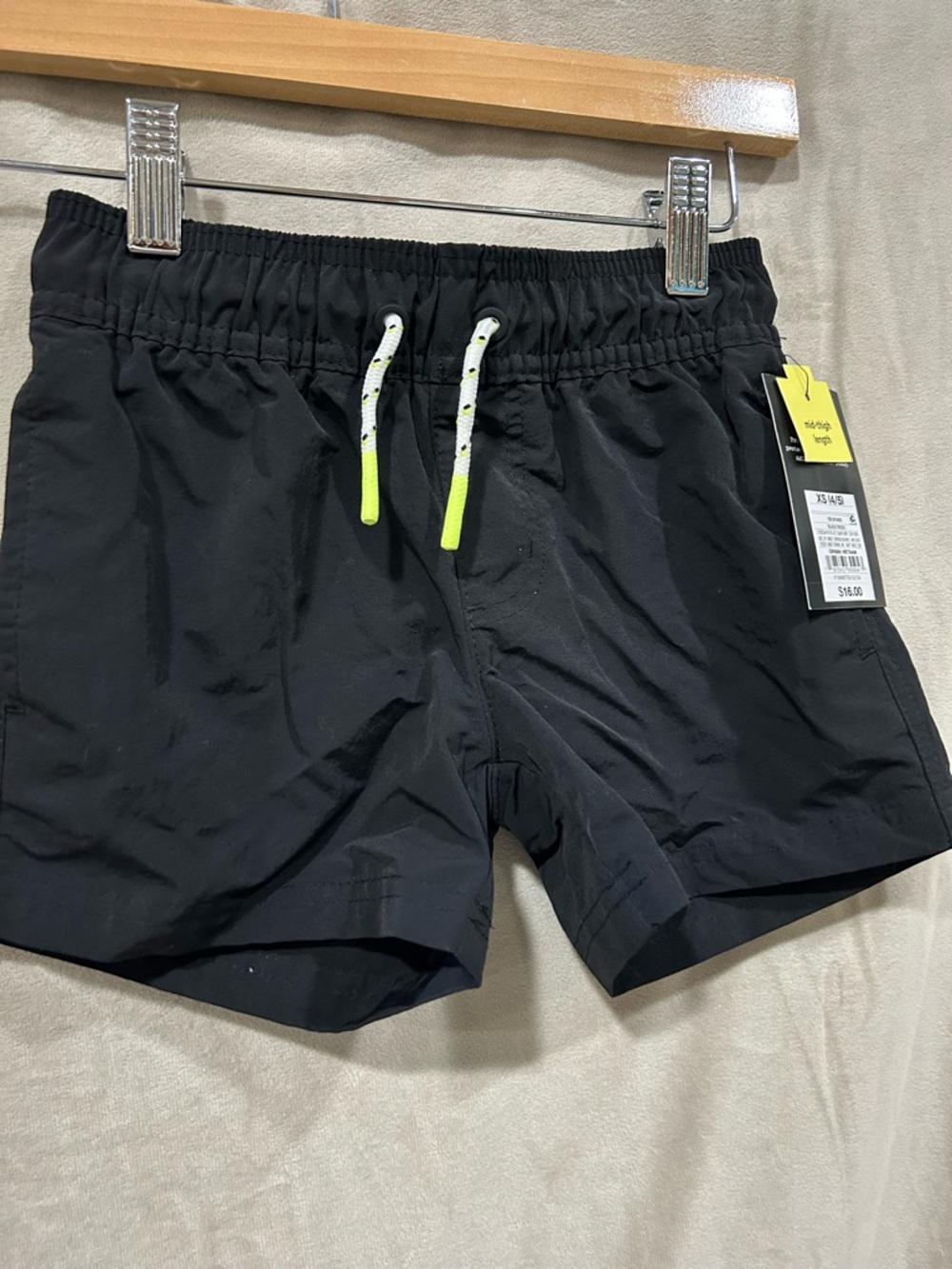 art class Black Boys' Swim Trunks with Neon Drawcord
